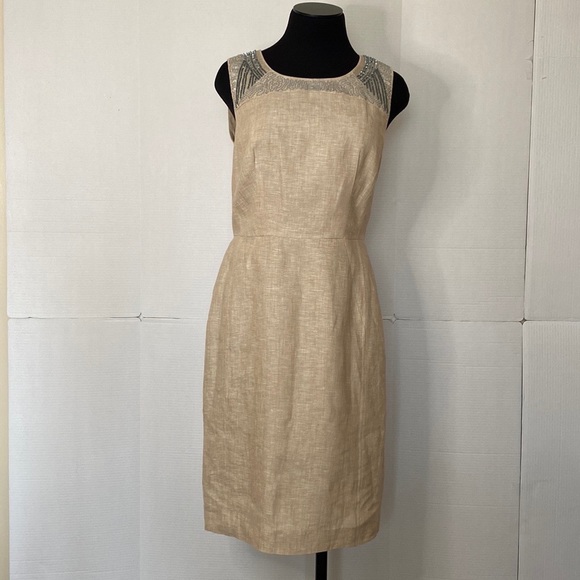 LOFT Women’s 100% Linen, Beaded Neckline Sleeveless Dress Size 8 NWT. - Picture 1 of 10